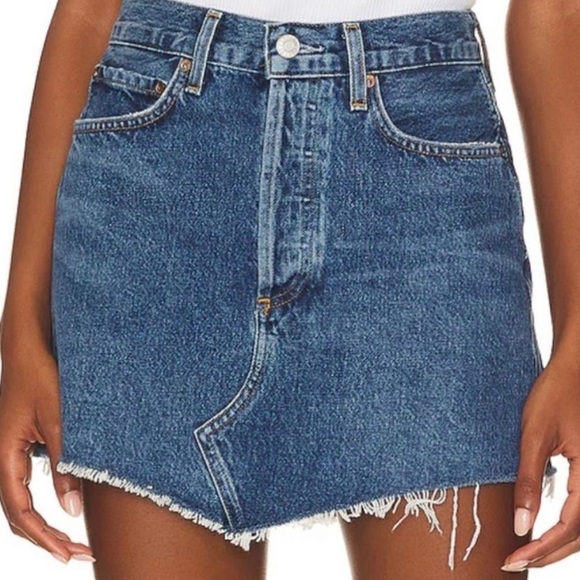 Agolde Dresses & Skirts - Agolde Parker Angled frayed hem button fly denim mini skirt. Revolve  Evereve 34